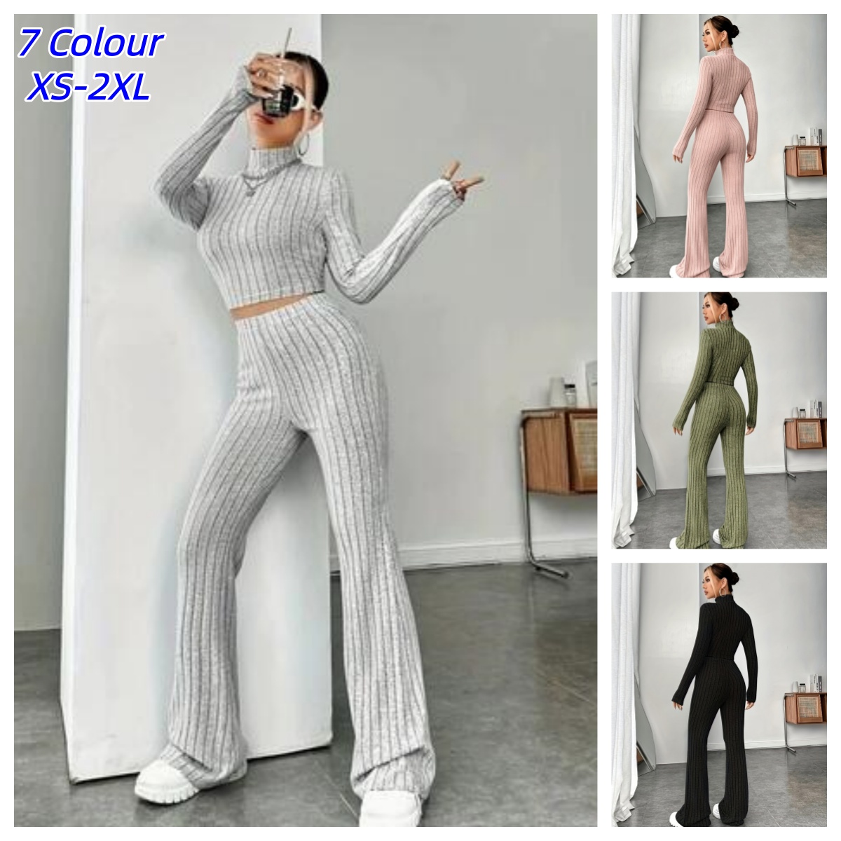 Crop Top Crochet - Damen Strick-Zweiteiler: Vintage Crop Top mit