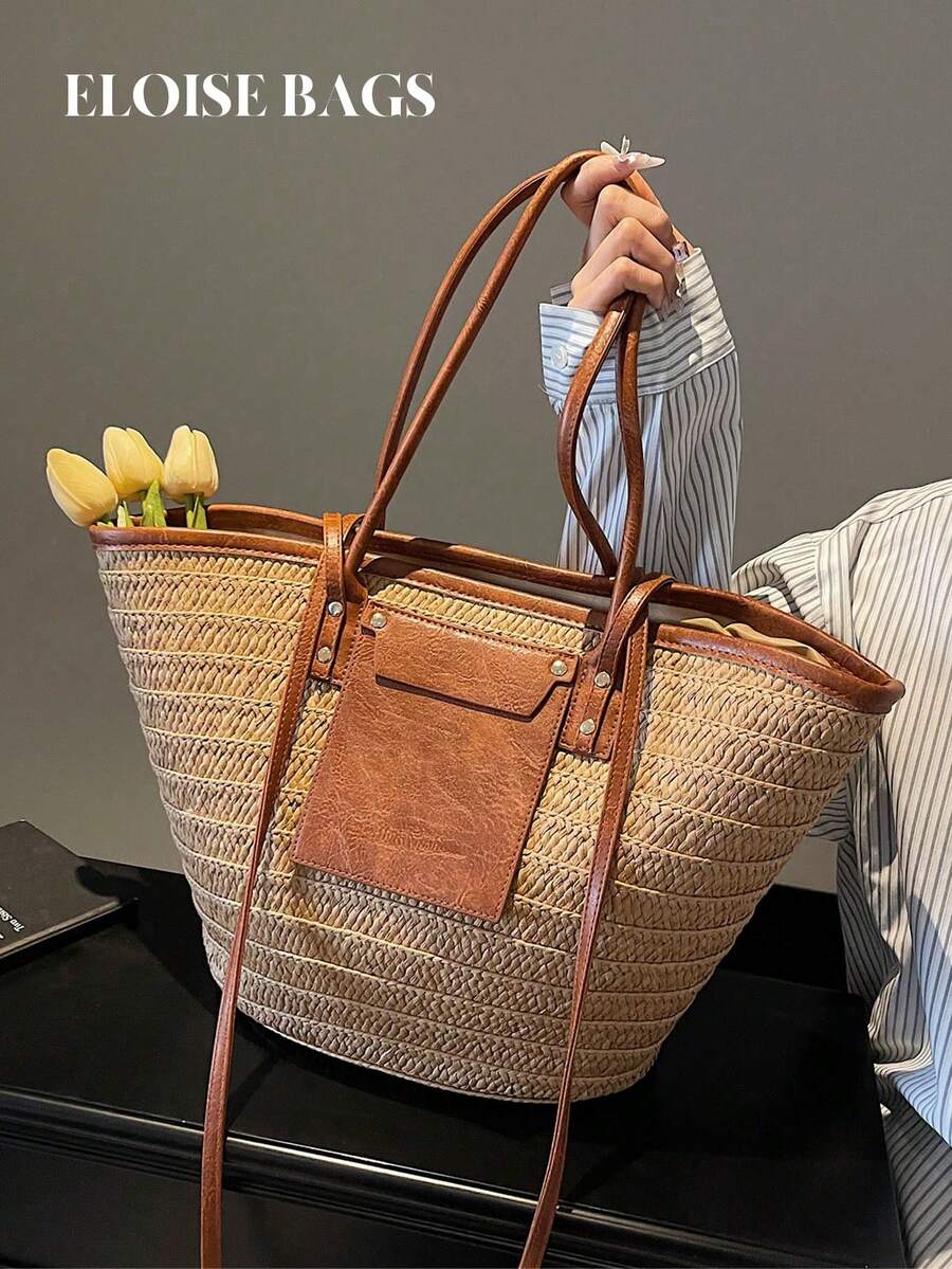 Tote Bag Beach - Modische gewebte Tragetasche mit großem Fassungsvermögen,