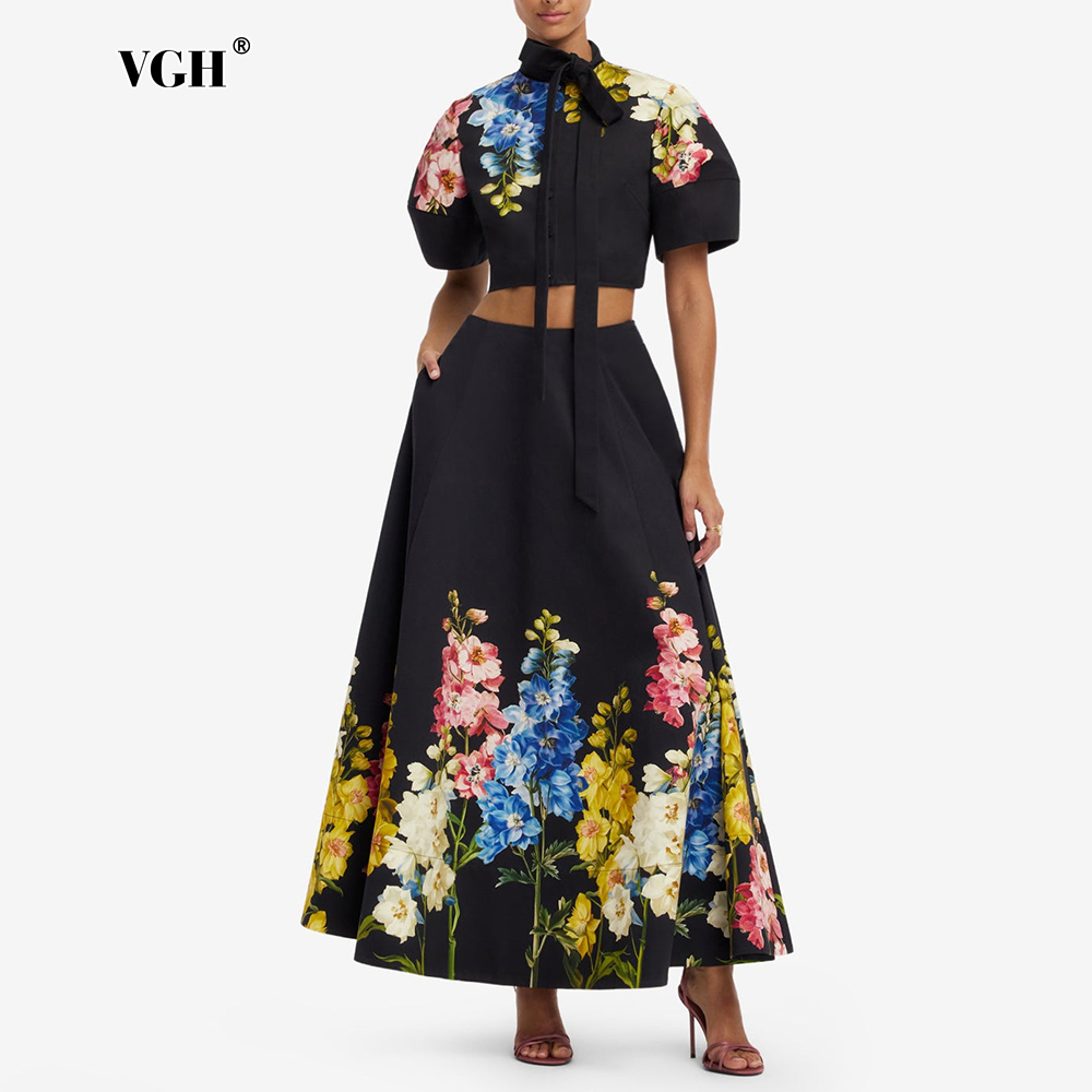Midi Skirt Floral - VGH Elegante Zweiteiler-Sets mit Blumenmuster für